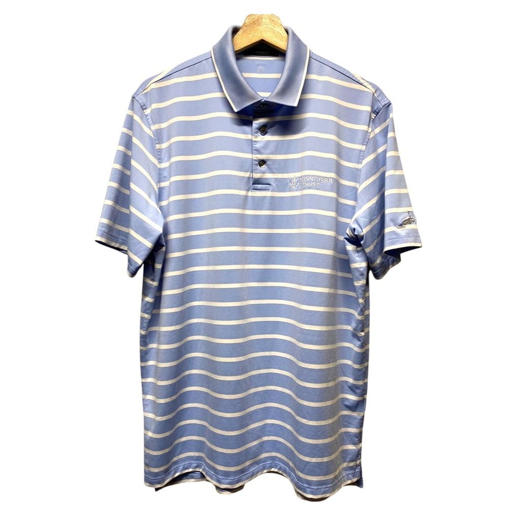Greyson Shirt Mens Large‎ Blue White Striped Golf Performance Polo Short Sleeve